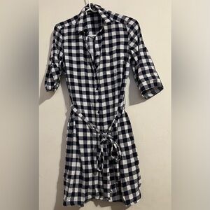 New York & Company Navy Checkered Long Sleeve Dress